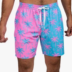 NWT Chubbies Pink & Blue Prince of Prints Palm Tree Lined Swim Shorts Medium